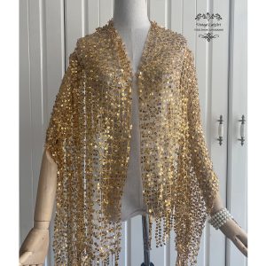 Floral Sequined Fringe Evening Wrap Party Wedding Bridal Women's 1920s Scarf Mesh Sequin Wedding Cape Evening Shawl Wrap