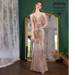 1920s Gatsby Sequins Beaded Wedding Dress,Charleston Wedding Dress,Bridesmaid Gown,Mermaid Flapper Guest Dress,Music Evening Gown,Ball Gown