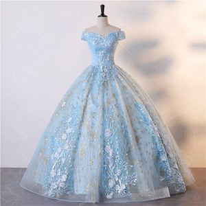 Aanna Light blue adult ceremony princess dress lace ball tutu dress sparkling sequin ball dress